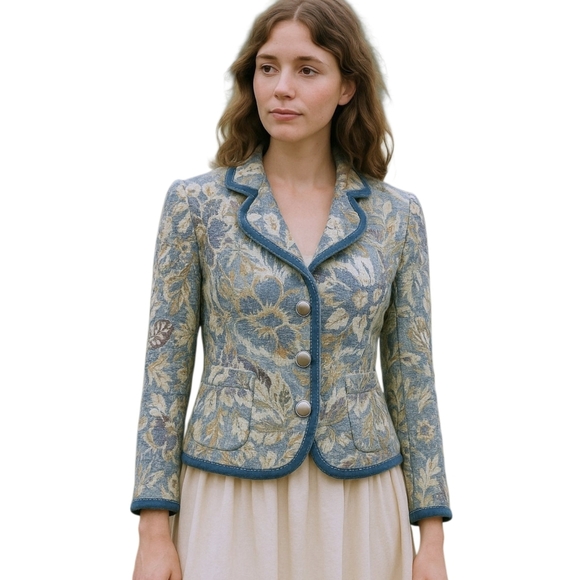 VTG Talbots Tapestry Floral Blazer Jacket Velvet Trim Sz 4P Grandmacore Cottage - Picture 1 of 15